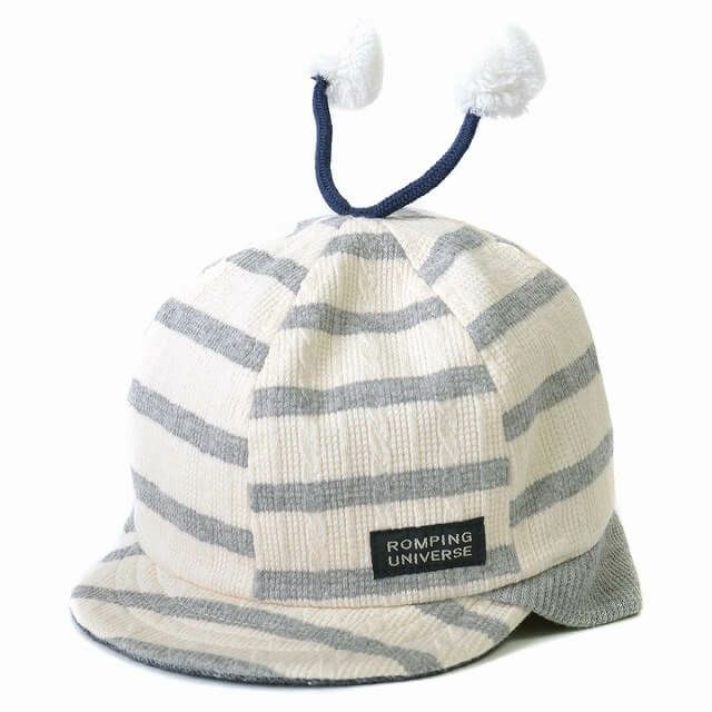 グレーのベビー ： しょっかく ボーダー キャップ
