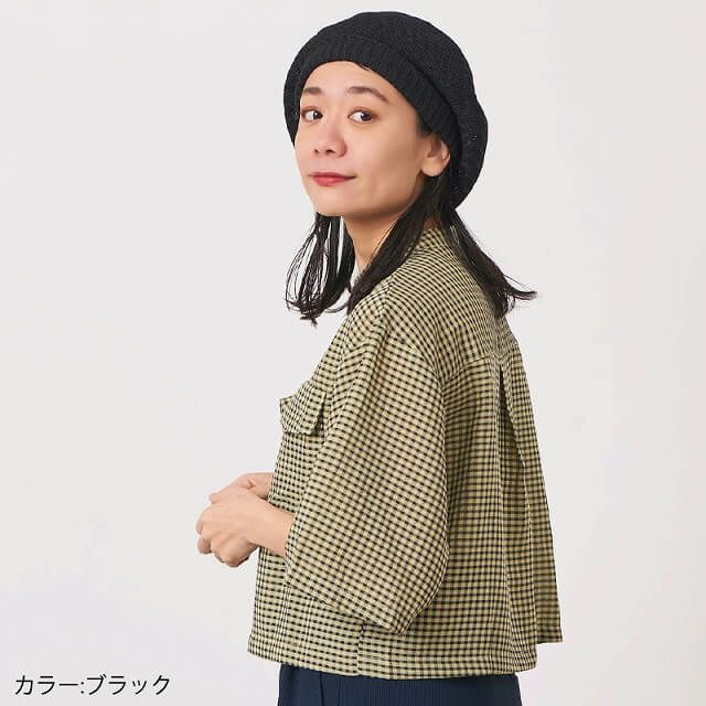 日本製 Ryuura リブ ゆったり リネン ベレー帽