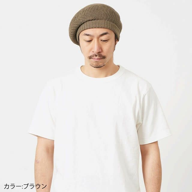 日本製 Ryuura リブ ゆったり リネン ベレー帽