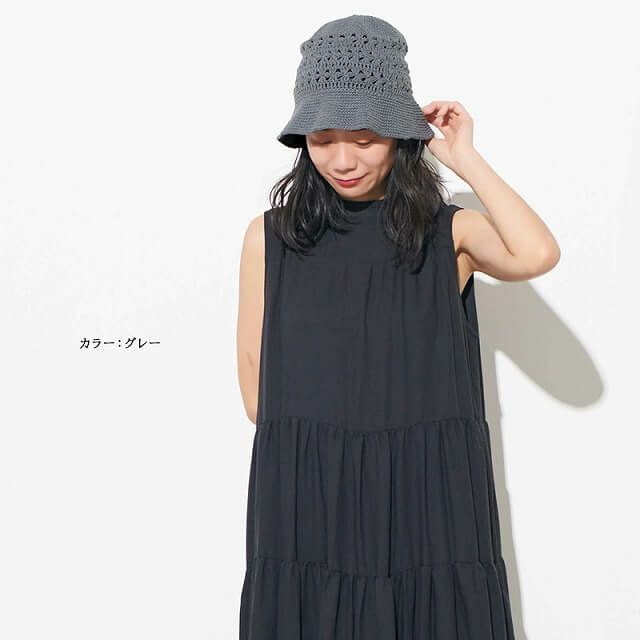 CHARM レース デザイン 手編み コットン バケットハット