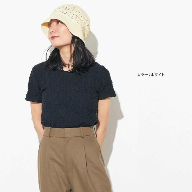 CHARM レース デザイン 手編み コットン バケットハット