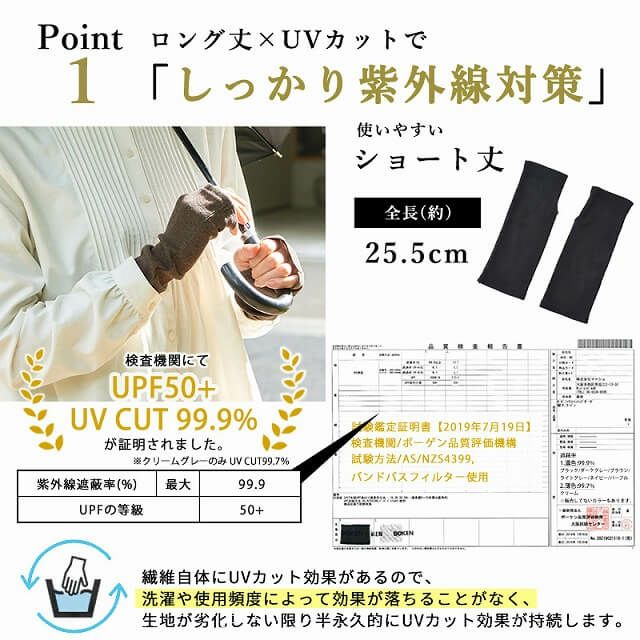 日本製 CHARM ショート 天竺 オーガニックコットン UVカット アームカバー